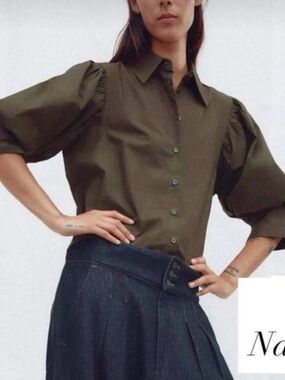 Zara Puff-Sleeve Button-Front Women's Shirt